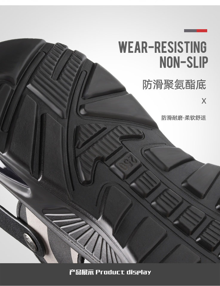 Dép sandal nam quai ngang hở ngón đế PU chống trơn trượt, đi biển và thể thao ngoài trời — T2188 màu đen chi tiết 13