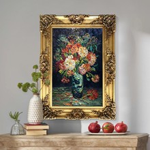 世界名画梵高油画瓶子中的康乃馨挂画欧式大幅古典花卉静物装饰画