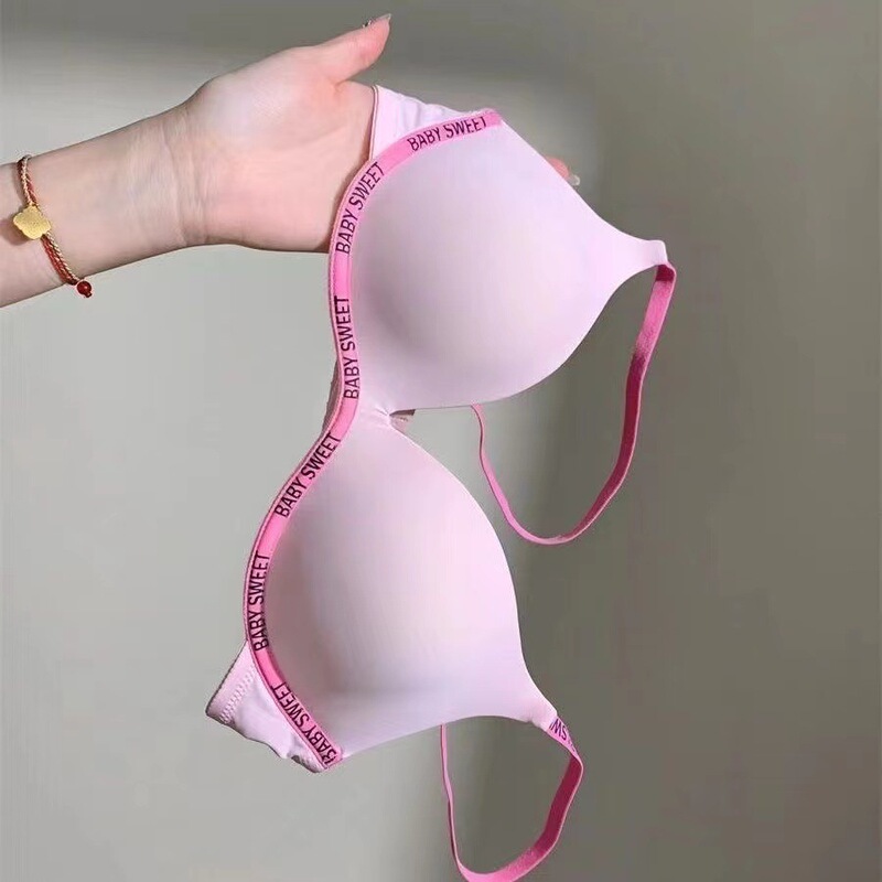 Sweet and Spicy Pink Berry ~ Underwear Women's Small Chest Not Empty Cup Micro Gathering Anti-sagging Comfortable No-trace One-piece Bra Set
