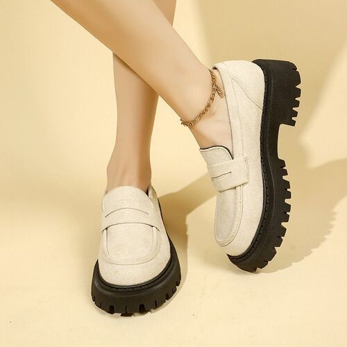 Summer Plus Size Versatile British Style Rough Heel Slip-on Loafers for Women