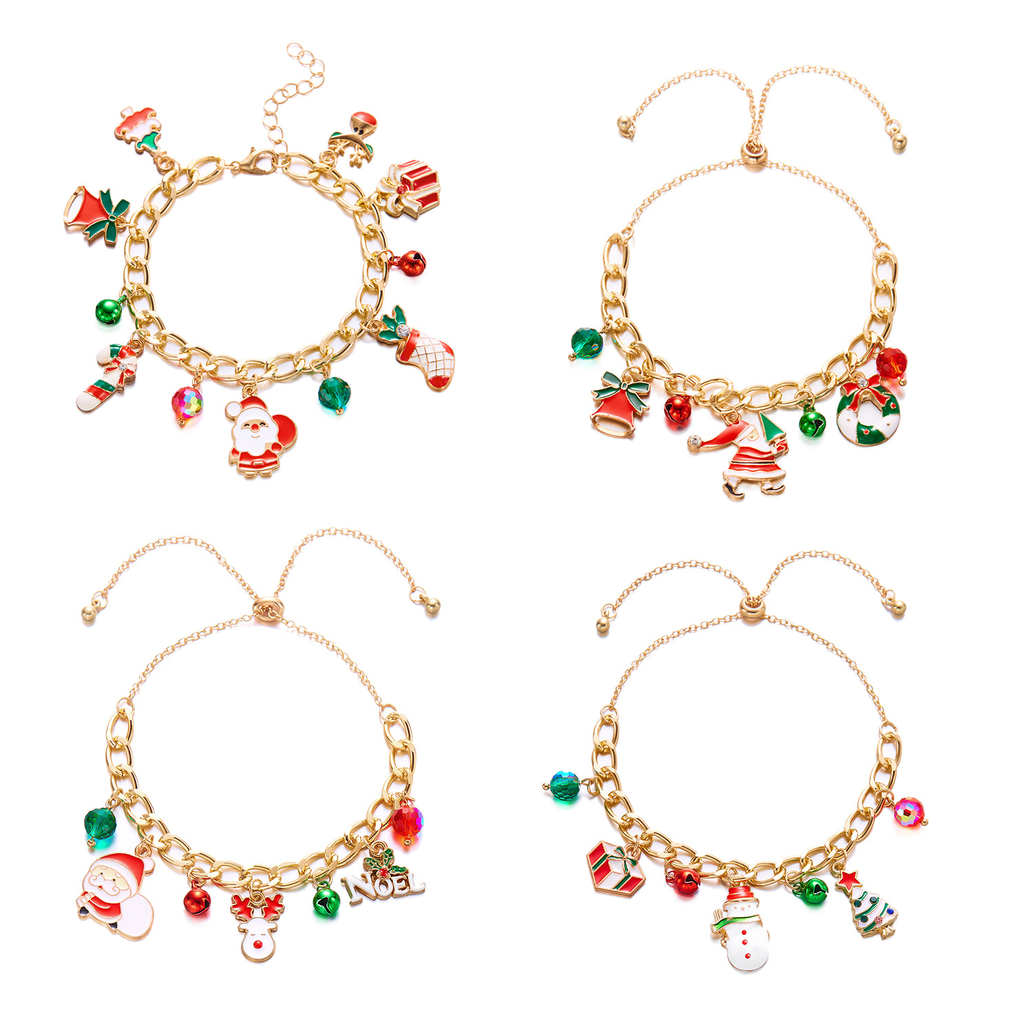 Braccialetti di perline di Natale, ciondoli a forma di bastoncino di zucchero di Babbo Natale, braccialetti a maglie, braccialetti a forma di campanella dell'albero di Natale per donne e ragazze, regali di gioielli per le feste_voghion.com