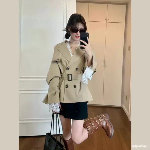 khaki windbreaker women's short short 2025 new spring and autumn British style high sense Korean explosive coat