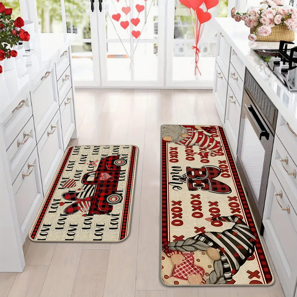 Amazon día de San Valentín alfombra de piso de cocina doméstica dos piezas conjuntos de alfombra de piso resistente a la suciedad y alfombra de puerta de entrada