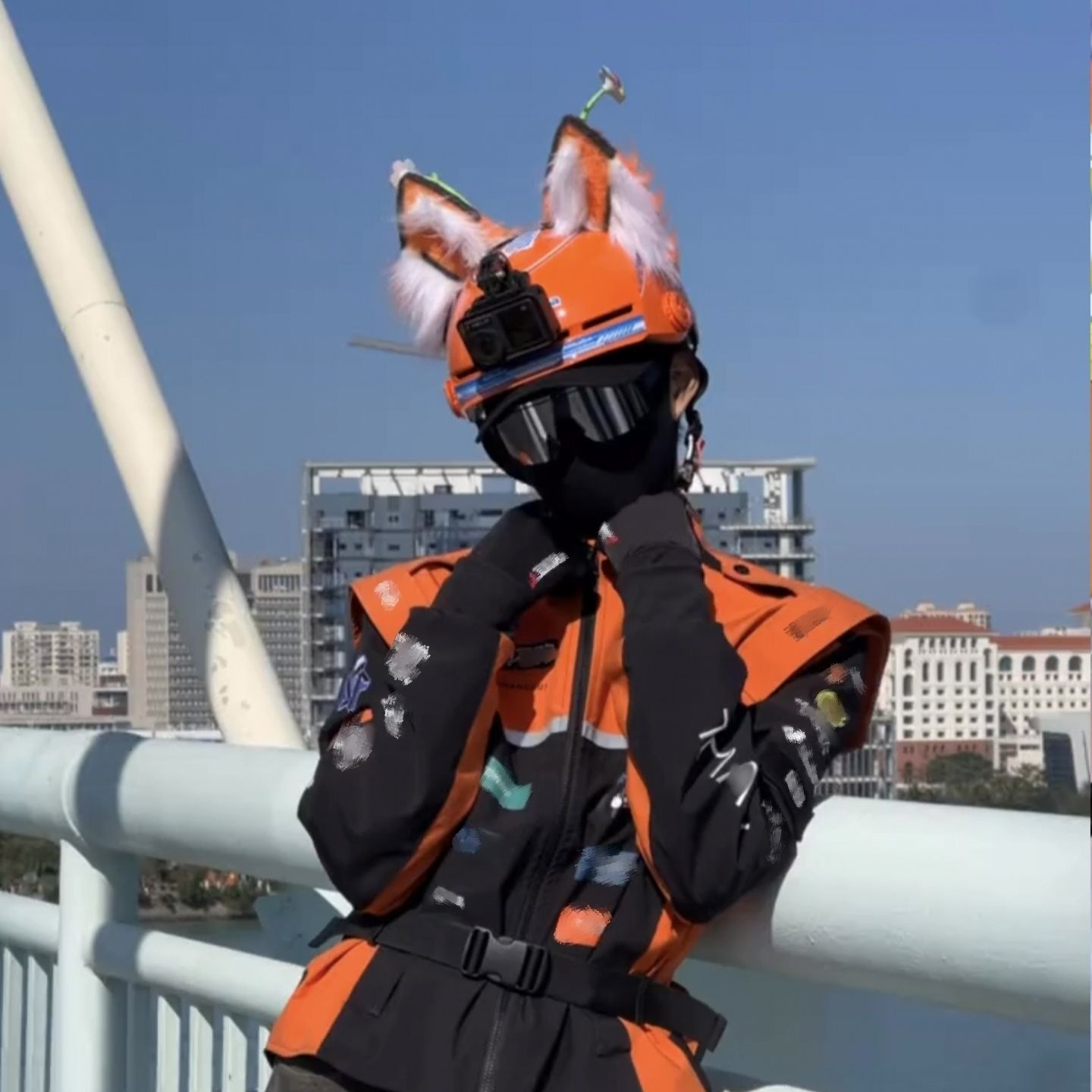 Cute Versatile High-Value Red-Orange White Wolf Ear Helmet Decoration