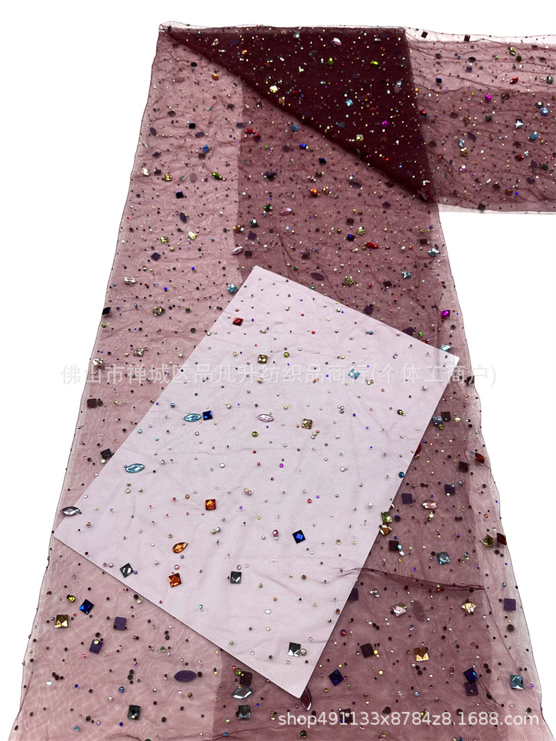 Color mezcla de tela de malla de diamante pesado de forma especial diámetro dispersión escenario vestido vestido tela al por mayor spot image 18