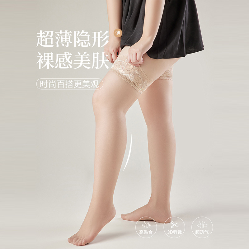 大きいサイズのレースの長いストッキングの女性の太いmmの夏の薄い金の防勾糸の高い筒の靴下のセクシーな滑り止めの黒い糸の膝の靴下