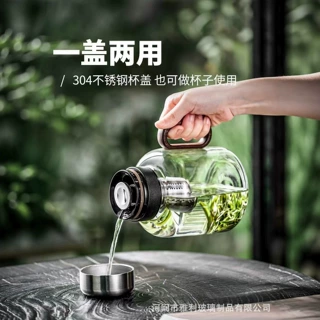 手柄玻璃泡茶杯茶水分离便携耐高温带布套手柄过滤杯户外旅行水壶
