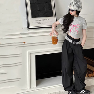 New Trendy Cargo Pants for Girls, Spring and Autumn 2025, Children's Lace Pants, Korean Style for Girls