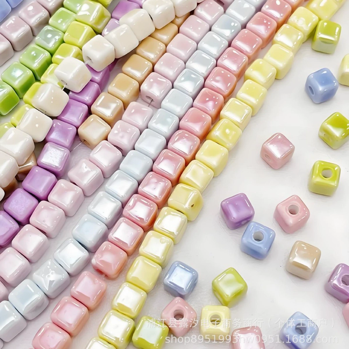 Handmade Ceramic Square Beads, 6/8/10 mm Polished Glazed Cubes for Necklace & Bracelet