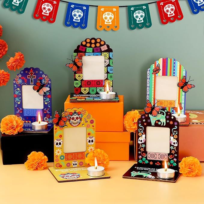 New Halloween Day of the Dead Wooden Photo Frame Ornament, Ghost Festival Tabletop Altar Marigold Wood Product Sign Decoration New Halloween Day of the Dead Wooden Photo Frame Ornament, Ghost Festival Tabletop Altar Marigold Wood Product Sign Decoration