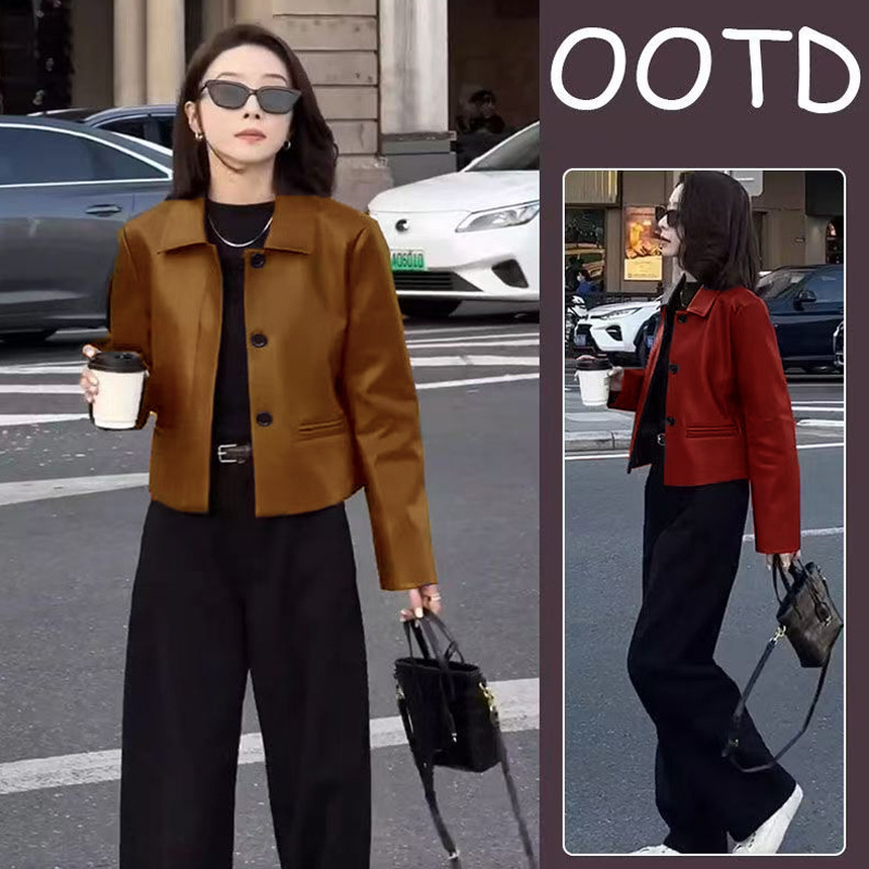 美式复古黑色小皮衣外套女秋季2025感超好看短款夹克上衣|undefined