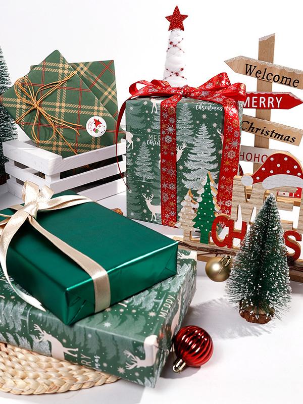Papel de embalaje de regalos de Navidad de gran tamaño caja de regalo de vacaciones embalaje de materiales hechos a mano Papel de regalo de papel de fondo a cuadros rojos y verdes