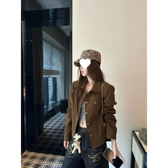 秋季翻领夹克外套女2025新款复古高级感工装百搭小个子短款上衣