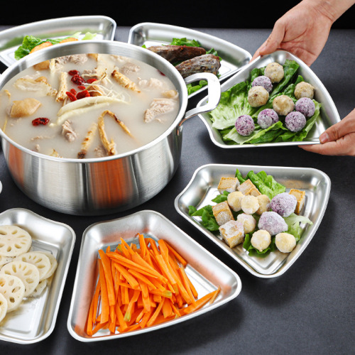 Korean stainless steel hot pot dish, barbecue snack plate, round plate, barbecue plate set, 304 gold plate