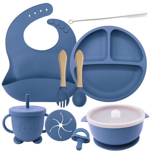 Children's meal plate silicone feeding bowl divided plate anti-slip tableware Morandi baby food feeding integrated suction cup