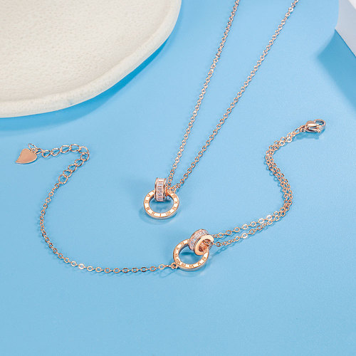 Romantic and elegant Roman numeral ring necklace bracelet set for women, high-end and versatile clavicle chain, love hand jewelry