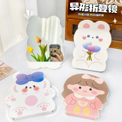 Cartoon Alien High-Definition Folding Mirror Cute Makeup Mirror DIY Desktop Upright Vanity Mirror Portable Touch-Up Mirror