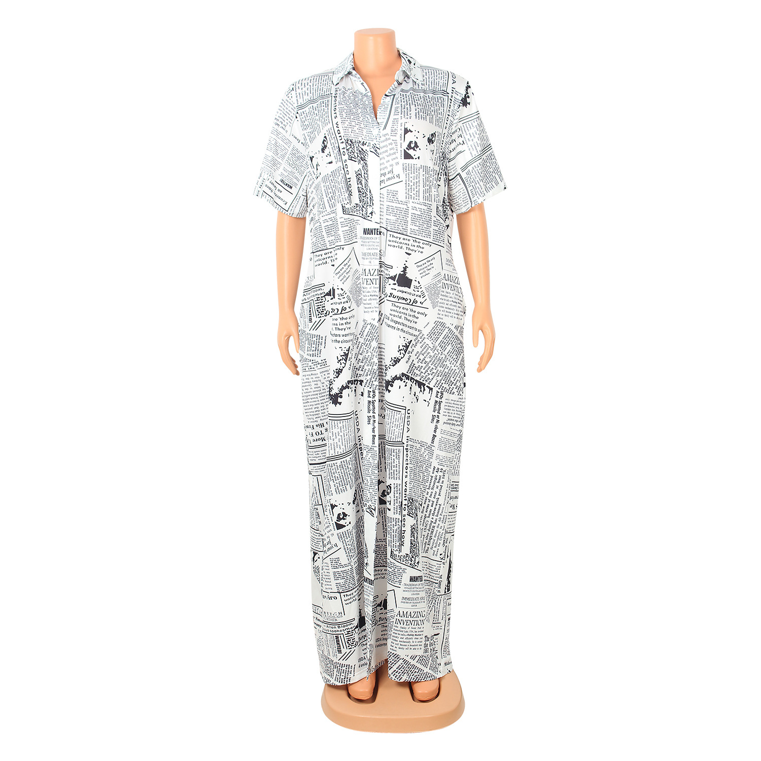 Casual Loose Digital Printing Newspaper Dress Women