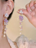 Asymmetrical earrings with tassels, diamond encrusted, simple and elegant design, light luxury style