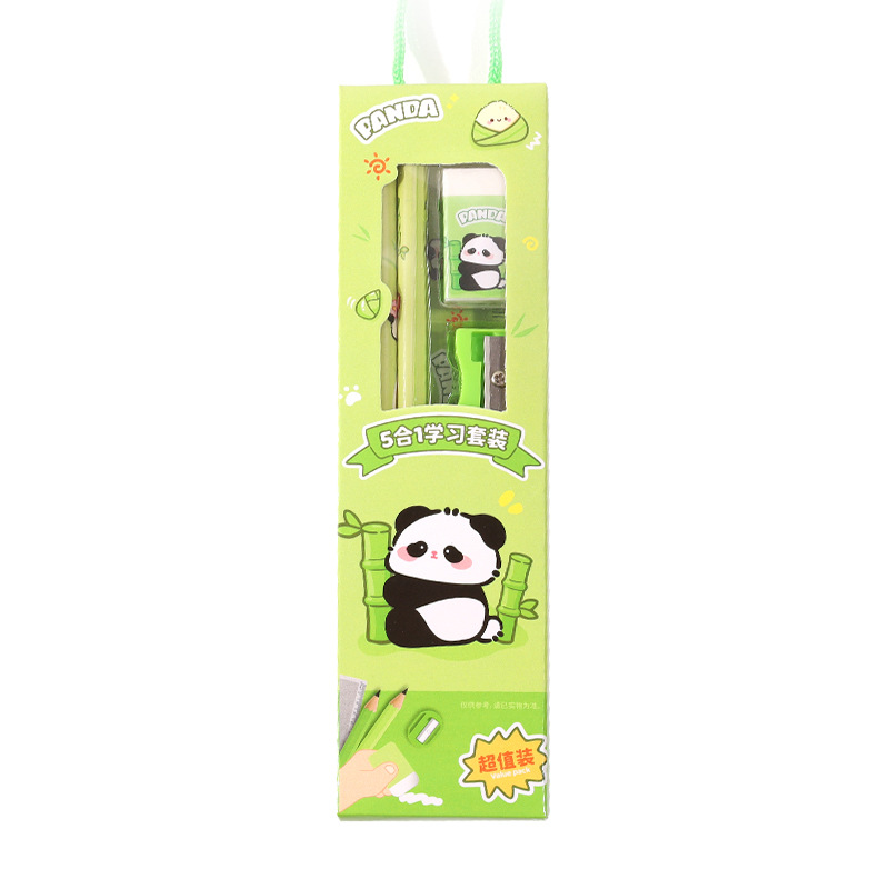 Lápiz de dibujos animados juego de cinco piezas en caja estudiante lindo cinco en uno aprendizaje portátil papelería premio del día del niño al por mayor