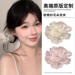 元気少女欧根紗ツバキの花のヘアピン