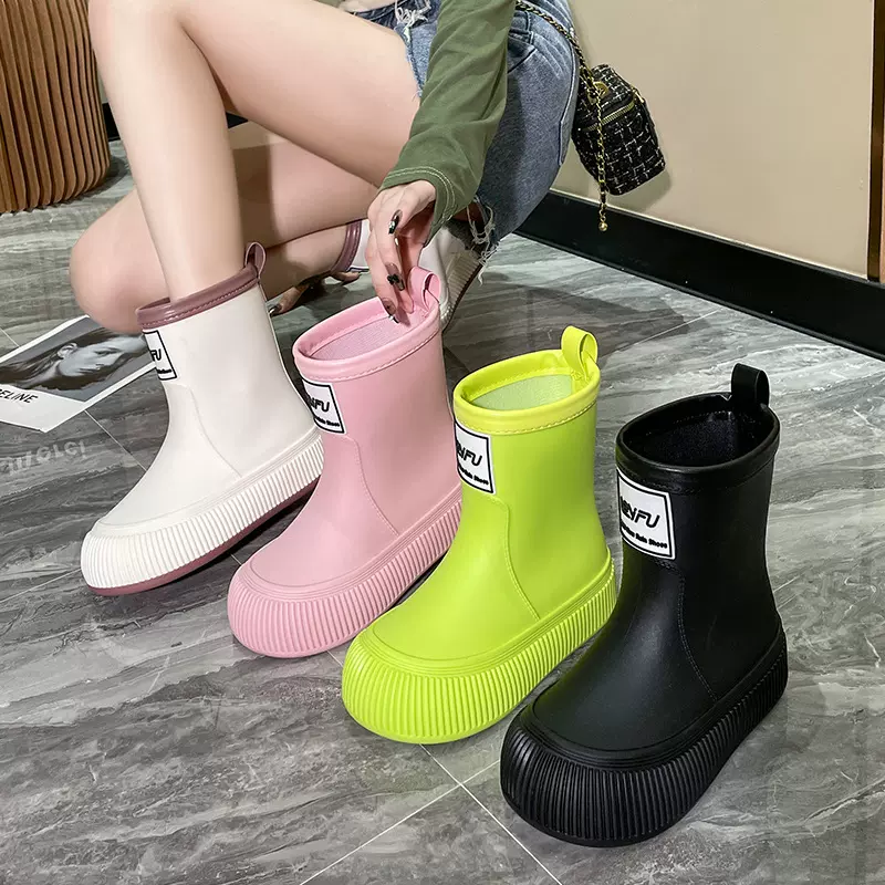 时尚雨靴女士防水中筒雨鞋女生学生潮流柔软水靴胶鞋防滑厚底外穿
