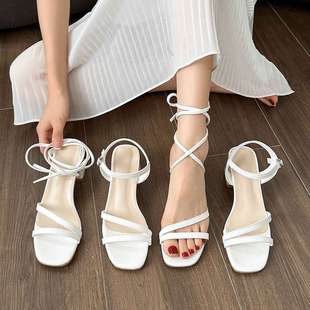 Summer New Style French High-Heeled Sandals for Women, One-Line Roman Shoes, Fairy Style with Skirts, Fashion Shoes