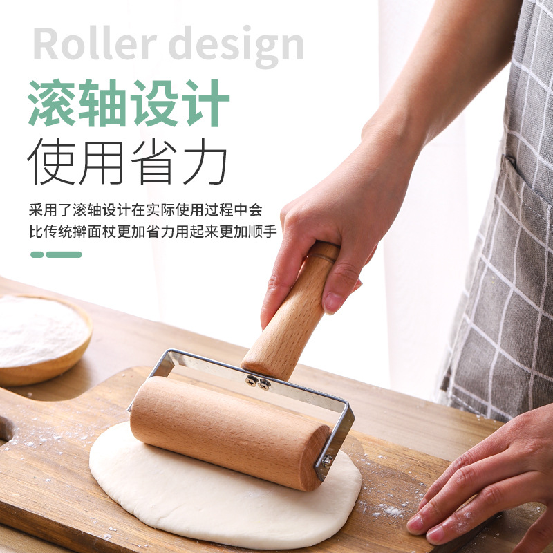 En stock rolling pin artefacto de cuero rodillo de una sola mano de madera maciza rodillo de ahorro de mano de obra al vapor bollo relleno dumpling piel image 3