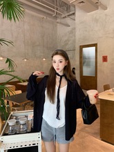 慵懒风黑色长袖针织开衫女夏季宽松薄款防晒外套披肩外搭空调上衣