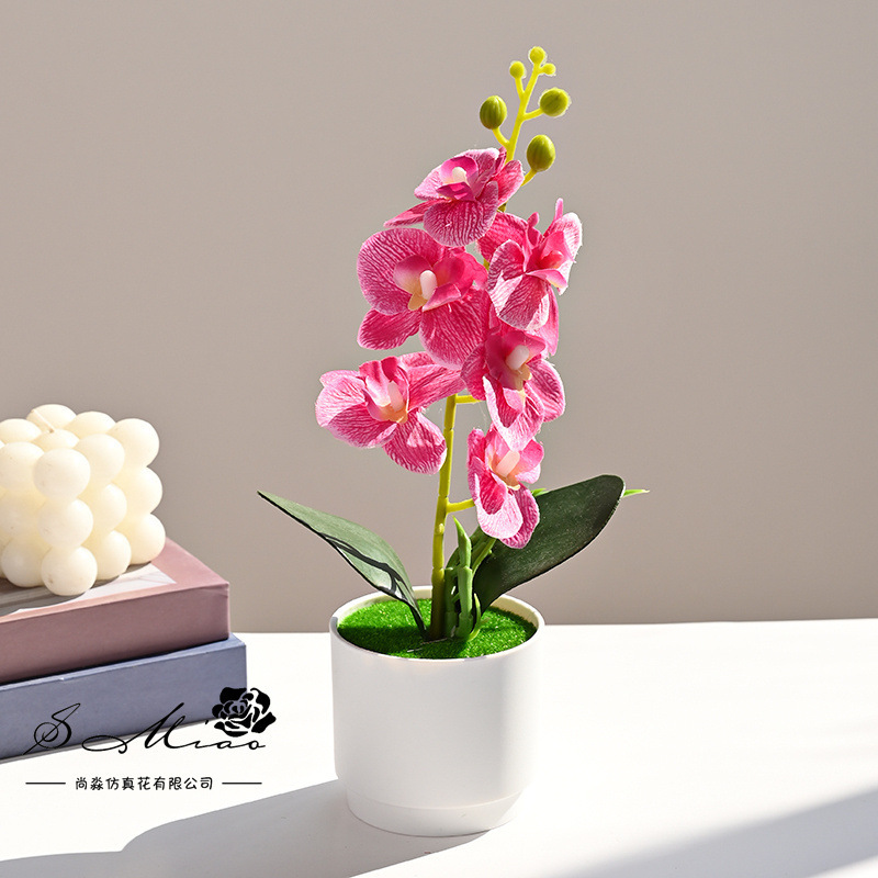 Orquídea de mariposa artificial pequeña decoración del hogar bonsai fotografía simulación flor verde decoración interior simulación maceta