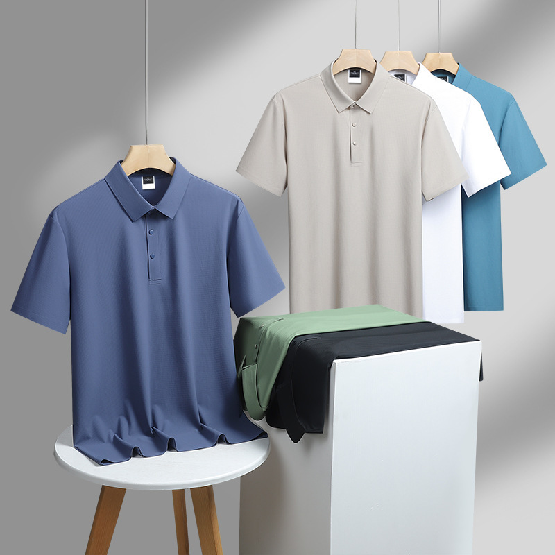 Summer Seamless Solid Color High-End Short-Sleeve Quick-Dry Breathable Ice Silk T-Shirt Men's Business Polo Shirt Wholesale Half-Sleeve