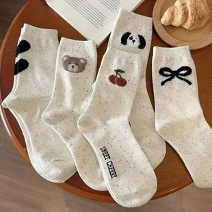 Clove socks children's mid-tube point yarn cotton mid-tube socks ins South Korea cartoon bear Japanese color point socks