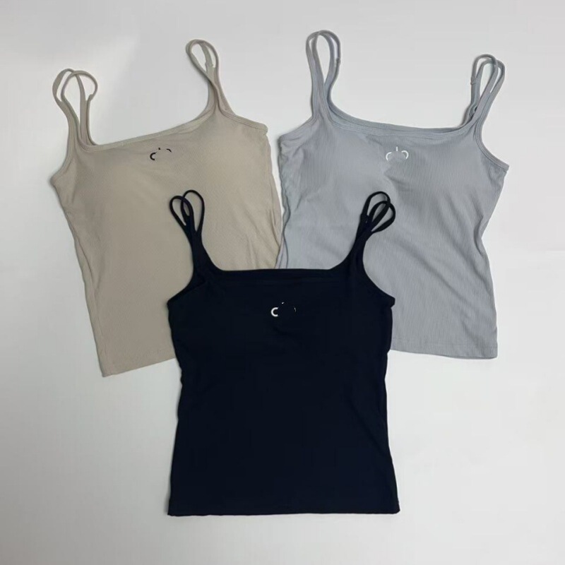 Alo Women's Tank Top 26 Summer New Style with Chest Pads Slimming Camisole in Stock Versatile Ribbed Slim-Fit Base Layer Alo Women's Tank Top 26 Summer New Style with Chest Pads Slimming Camisole in Stock Versatile Ribbed Slim-Fit Base Layer