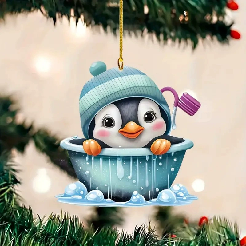 Акриловая креативная Ванна Пингвин кулон украшение автомобиля плоский кулон украшения багаж брелок сумка аксессуары