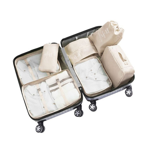 Satin Seven-Piece Travel Set Cotton Blanket Luggage Underwear and Socks Storage Bag Large Capacity Organization Travel Set of 7