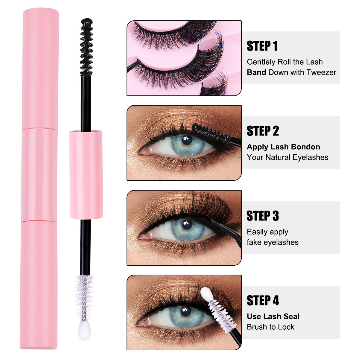 Grenzüberschreitende beliebte schräge Fuchsaugen-Faltenwimpernkleber-Set, Augenschwanzverlängerung, natürliche dicke Wimpern, Großhandel_voghion.com