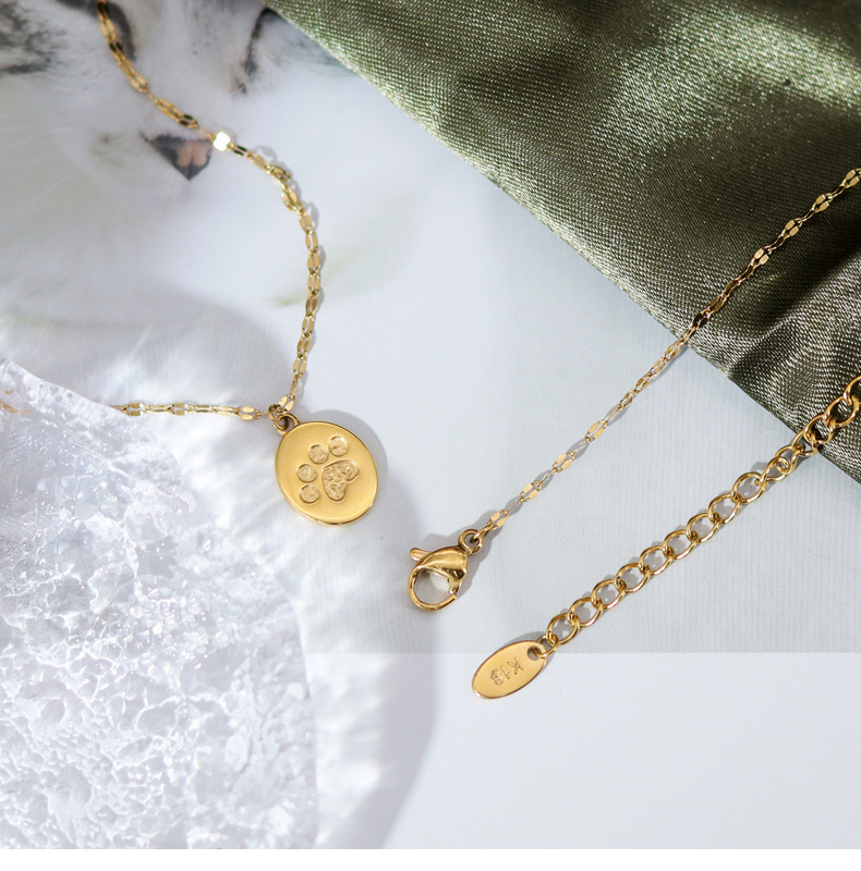 Cute Paw Print Titanium Steel Plating Pendant Necklace