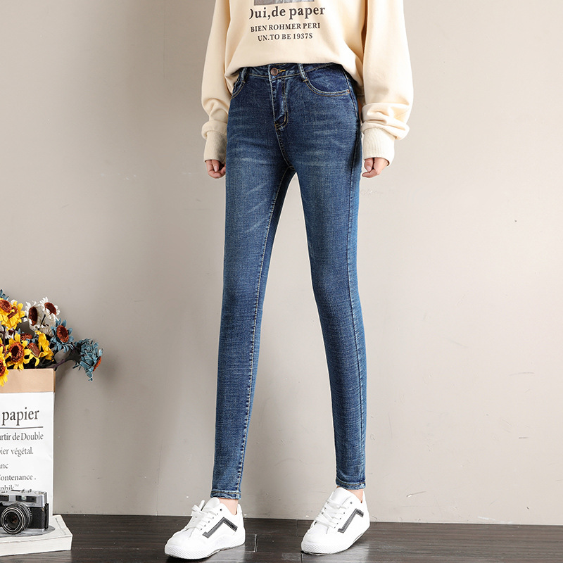 复古高腰牛仔裤女2023新款弹力紧身显瘦裤子设计感修身牛仔小脚裤