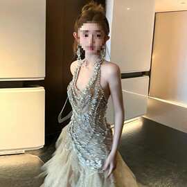 高端爆闪晚礼服女高级感生日party成人礼轻奢千金风订婚鱼尾婚纱