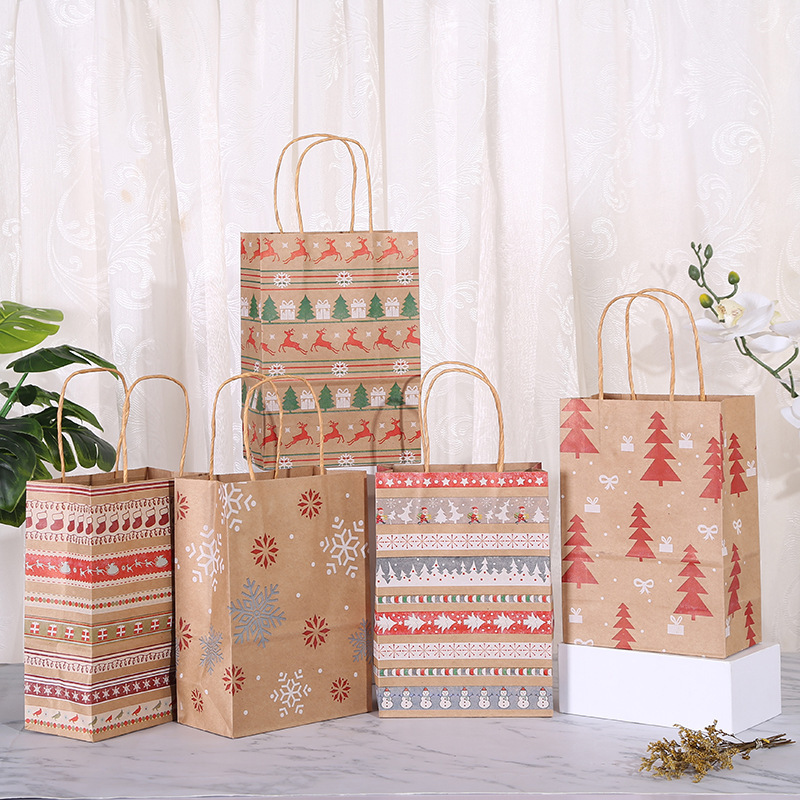 現物クリスマス礼袋クラフト紙包装袋卸売りはデパートのレジ袋を決めることができる|undefined