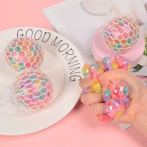 Stress-relief grape-shaped slow rebound ball, colorful grid bag, hand-pinch colorful texture stress-relief squeezing toy