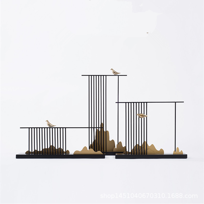 新中国式軽豪華金属山水禅意軟装置物書斎見本間客間玄関創意鉄芸置物|undefined