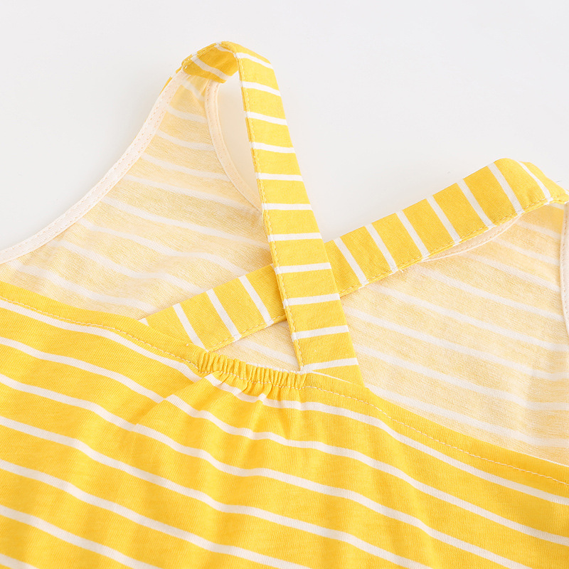 Vestido de verano para niñas, estilo europeo y americano, falda de punto de algodón con estampado de dibujos animados, chaleco, vestido de princesa