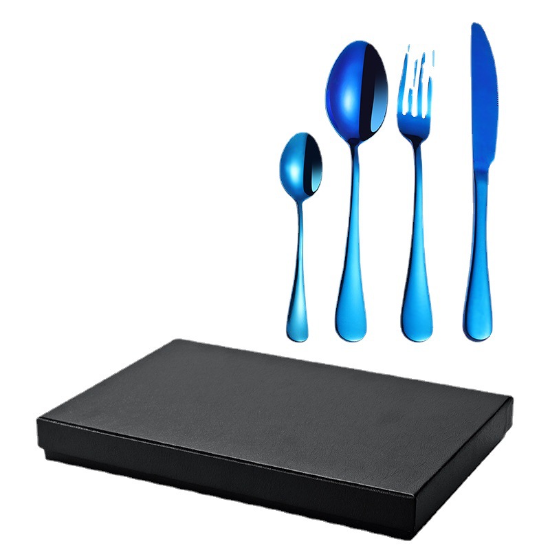 Amazon popular vajilla de acero inoxidable 4 piezas traje 1010 cuatro piezas principales transfronterizo cuchillo de comida occidental, tenedor y cuchara traje de caja de regalo
