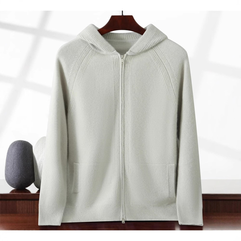 2025 Autumn and Winter New Men's Cashmere Cardigan Wholesale Gift for Parents Hooded Thickened Knitted Cardigan