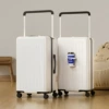 Cream white suitcase, glass holder