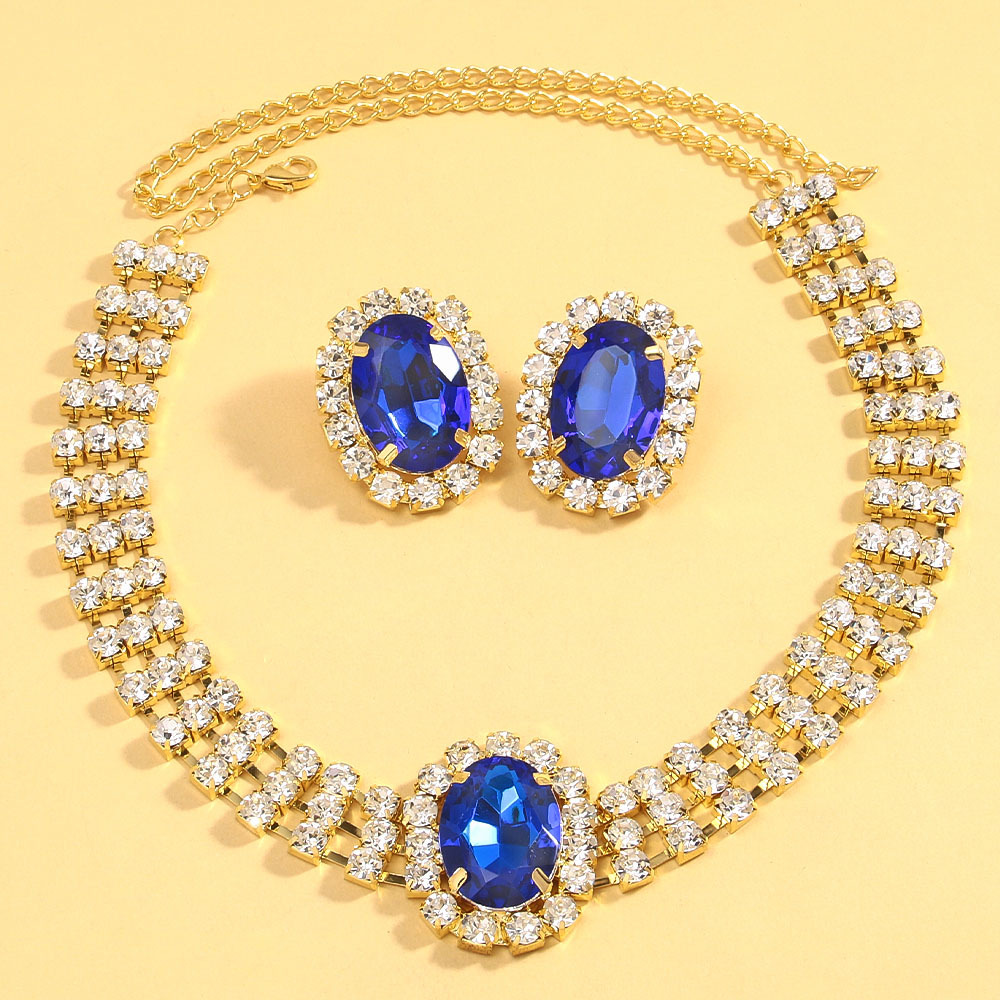 Nuevo conjunto de joyería oval transfronterizo exagerado collar multicapa simple pendientes joyería conjunto de joyería para mujeres