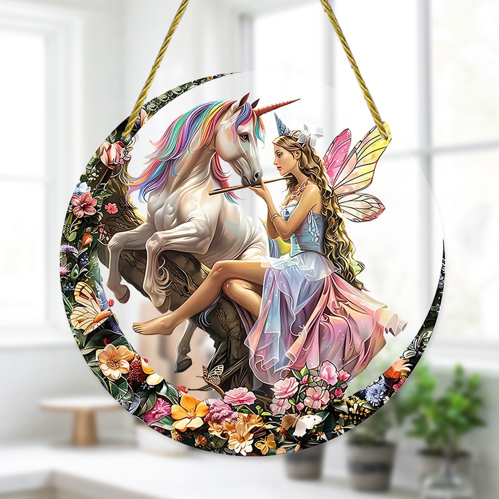 Decoración creativa transfronteriza acrílica disco plano colgar princesa de cuento de hadas belleza figura de captura de sol ventana decoración porche