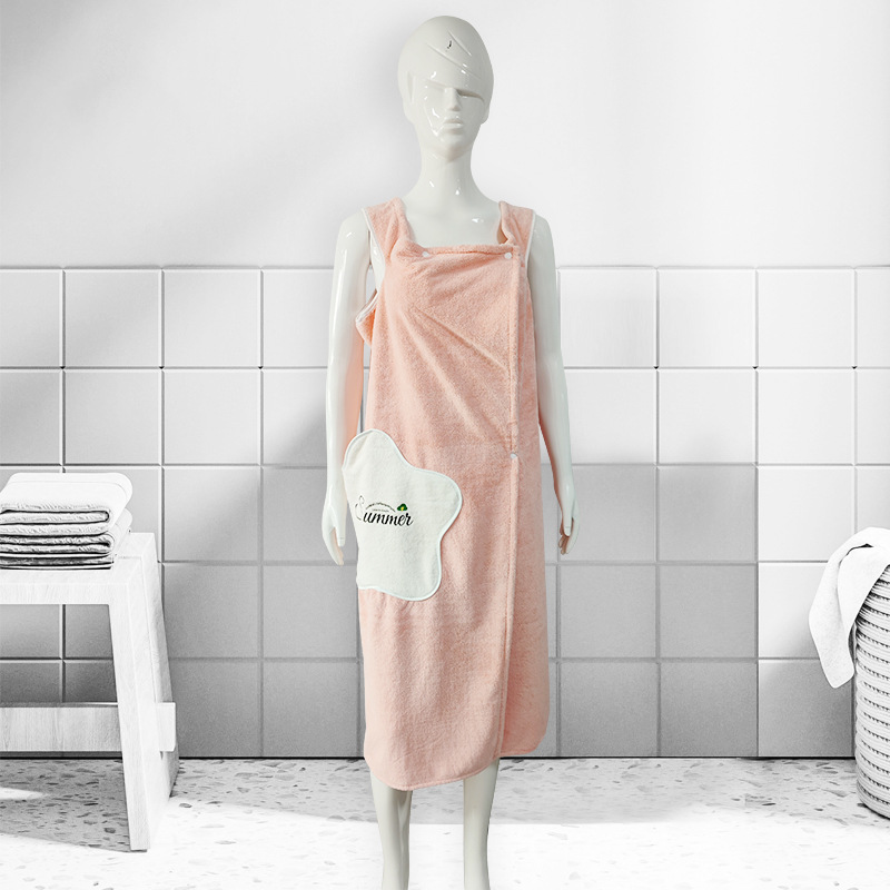 목욕 수건 핑크 착용