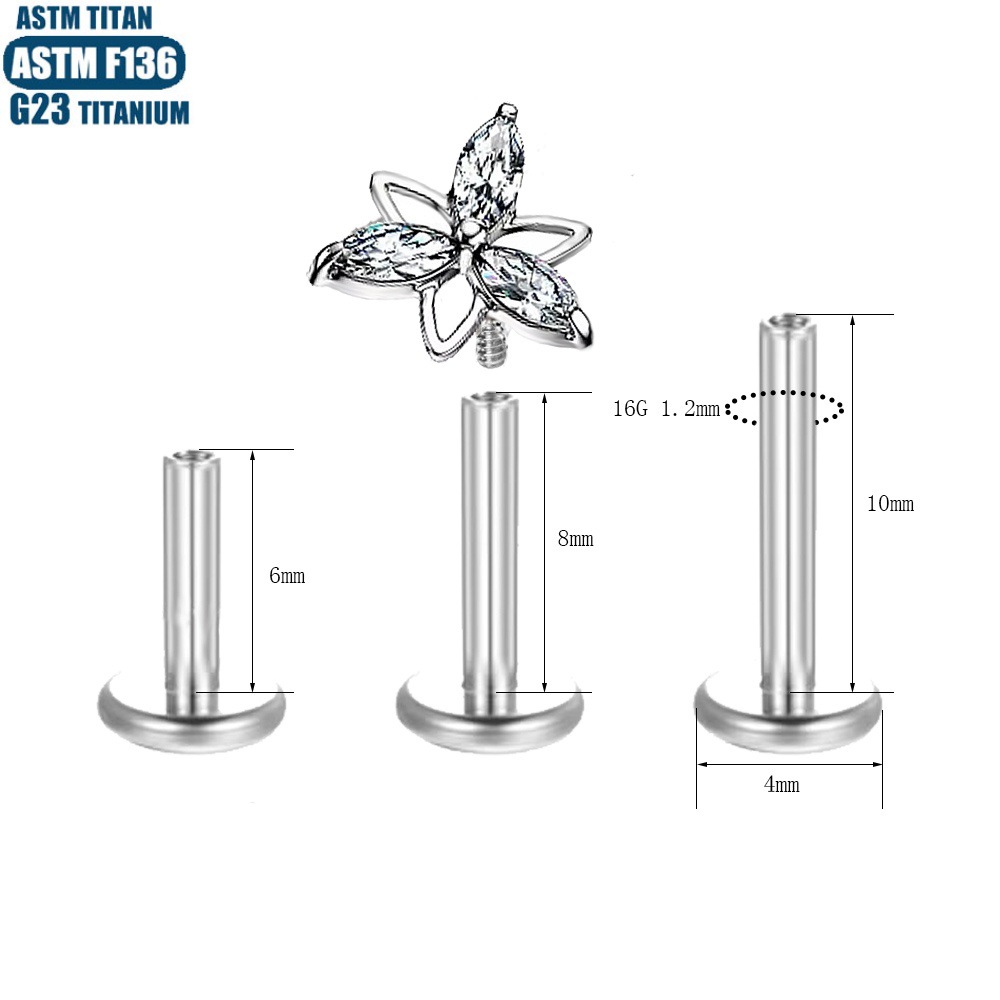 Silver pointed spike labret stud material detail